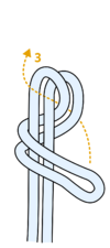 bent rope bight tangled around the rope strands with arrow pointing through a loop